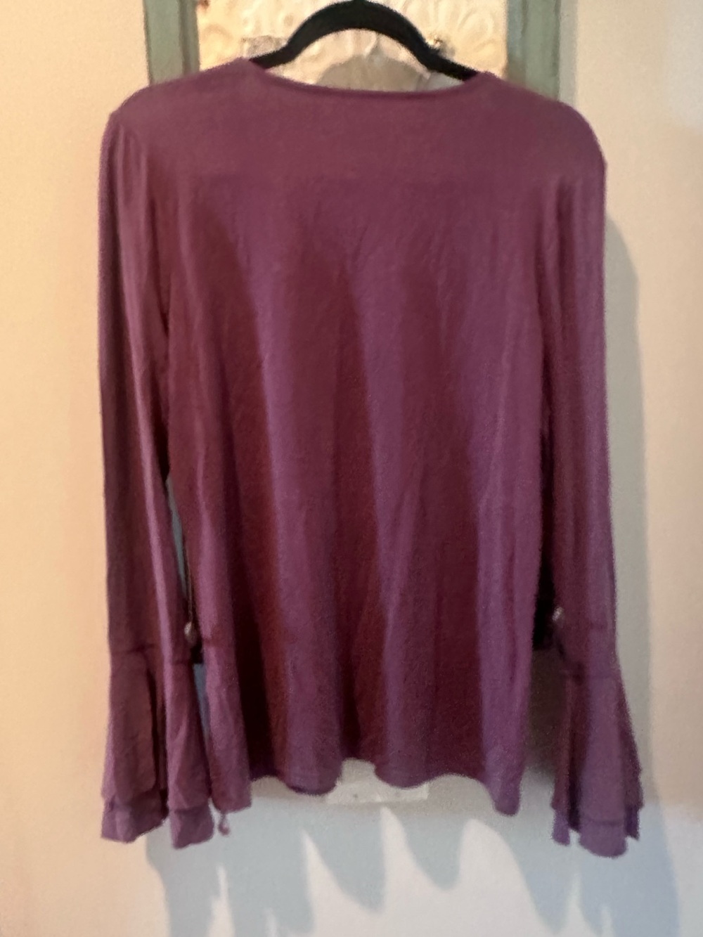 NWT Doe & Rae Plum Ruffled V-Neck Long Sleeve Blouse Size Large - Picture 4 of 5